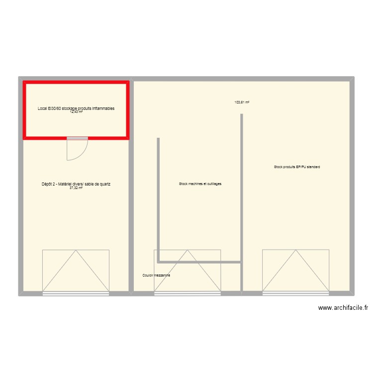 Depot. Plan de 3 pièces et 168 m2