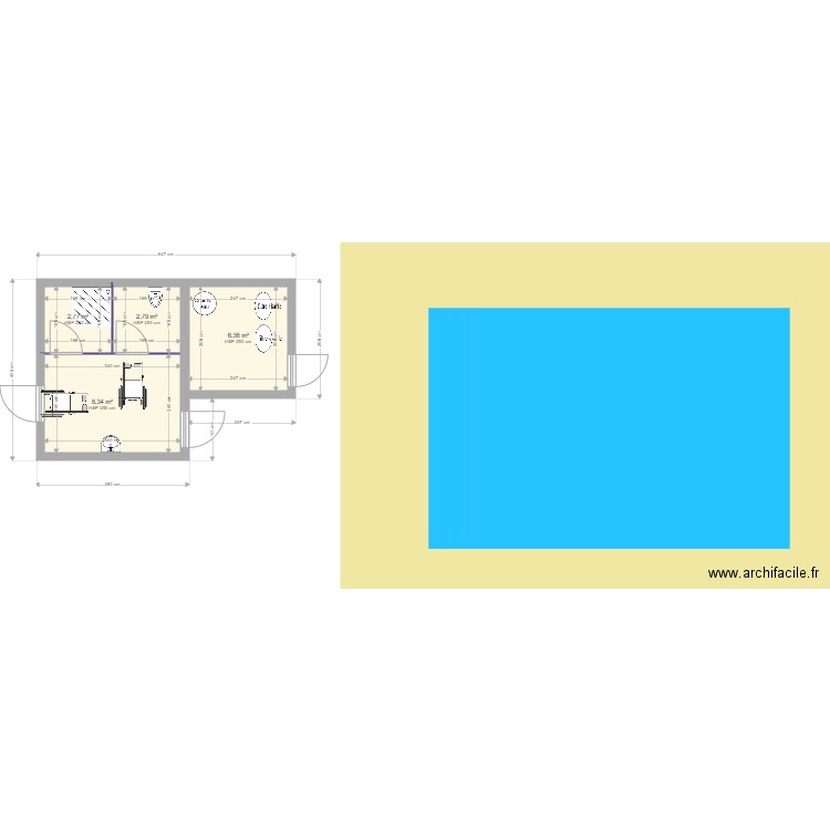 piscine V2 pesquie. Plan de 4 pièces et 20 m2