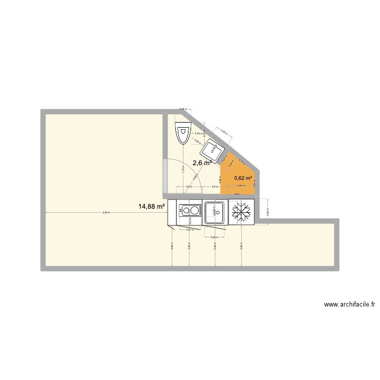 24 CONDAMINE V4. Plan de 2 pièces et 17 m2