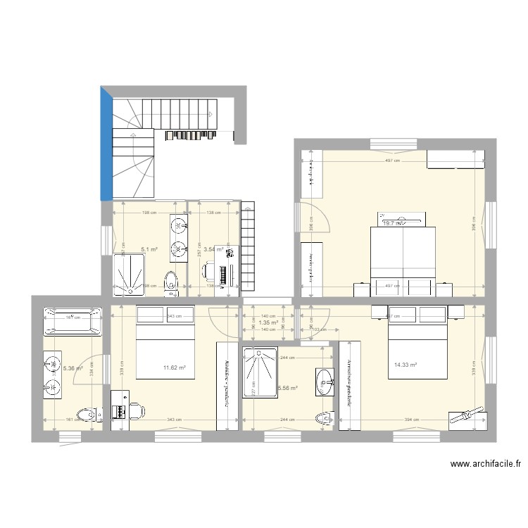 PROJET MAISON 7B. Plan de 8 pièces et 67 m2