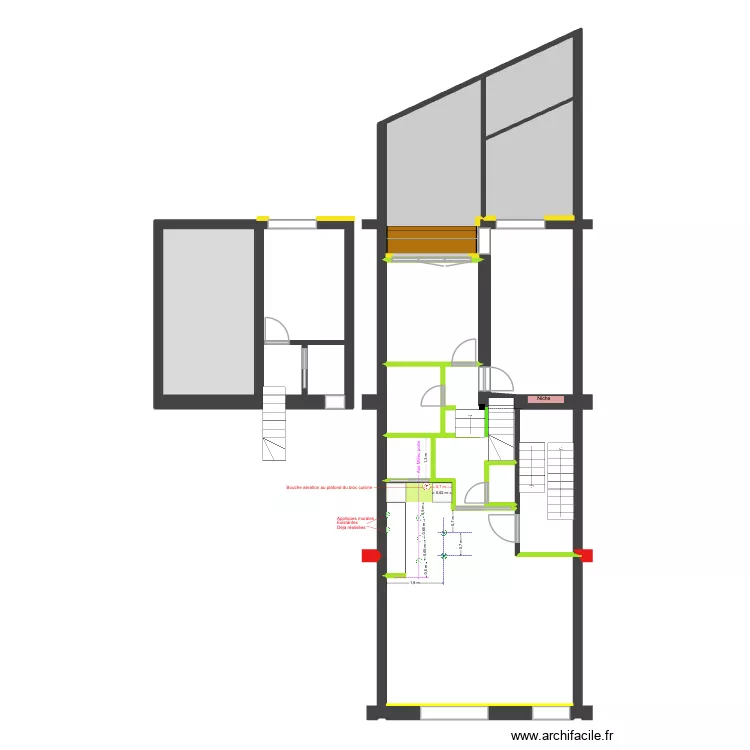 BAUCQ 77 1e étage - Luminaires zone plafond cuisine + aération. Plan de 13 et 100 m² BAUCQ 77 1e étage - Luminaires zone plafond cuisine + aération. Plan de 13 et 100 m²