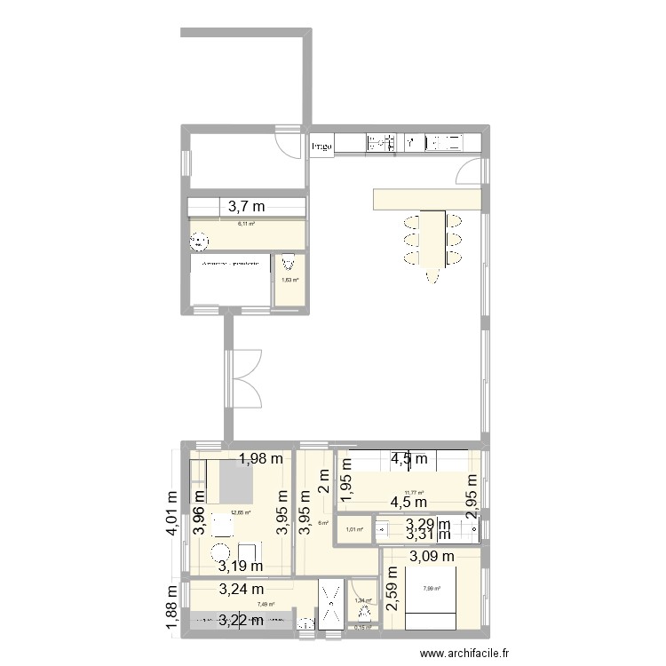 plain pied bois CRC. Plan de 10 pièces et 56 m2