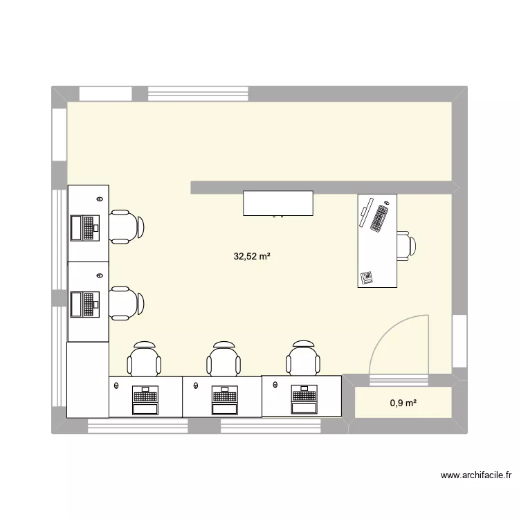 Salle contrôle. Plan de 2 Pièces et 33 m² Salle contrôle. Plan de 2 Pièces et 33 m²