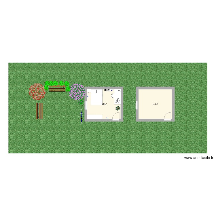 chambre louna. Plan de 2 pièces et 28 m2
