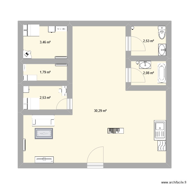 appartement. Plan de 6 pièces et 43 m2