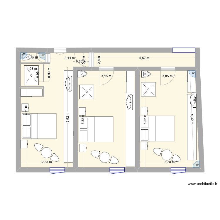 lastours++. Plan de 4 pièces et 57 m2