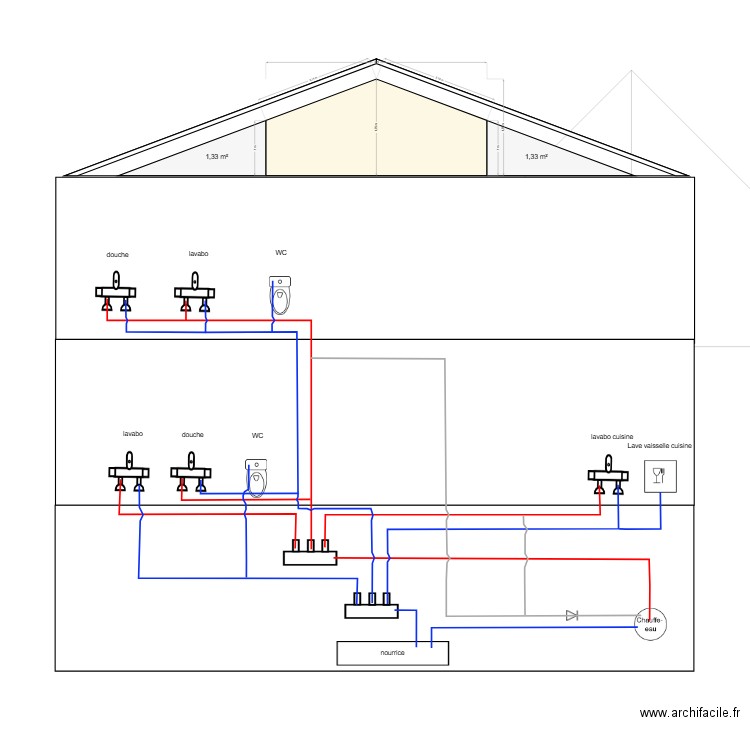 distribution eau. Plan de 0 pièce et 0 m2