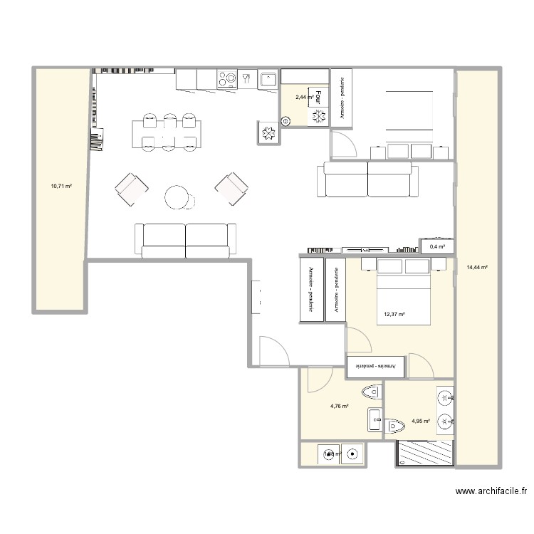 Lacydon. Plan de 8 pièces et 51 m2