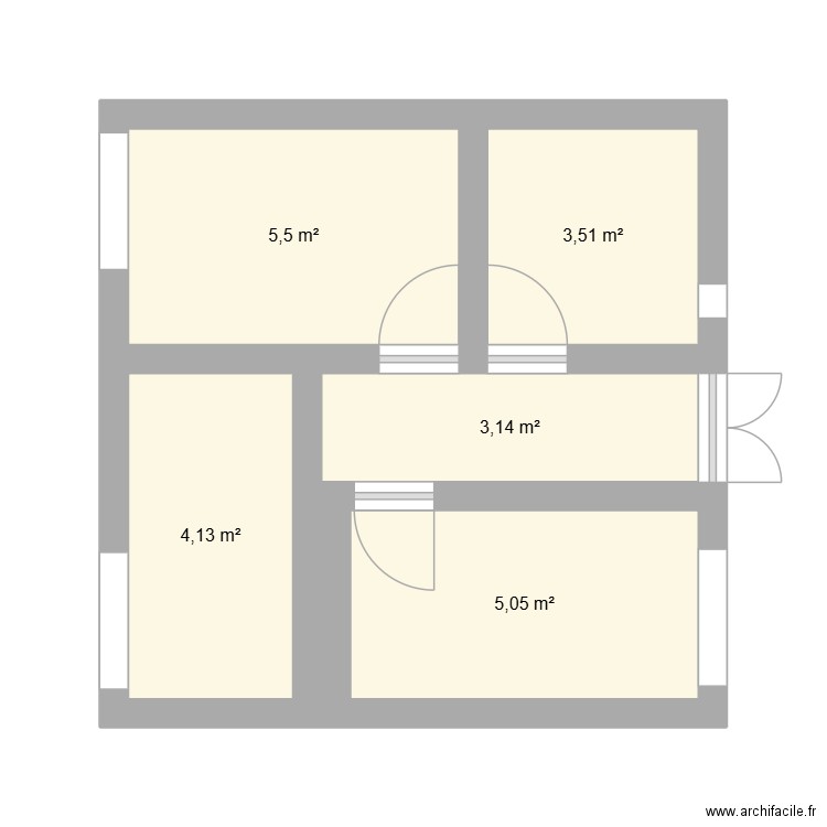 25m. Plan de 5 pièces et 21 m2
