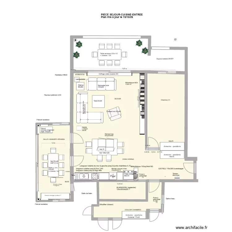 Séjour + Cuisine +entrée. Plan de 4 Pièces et 118 m² Séjour + Cuisine +entrée. Plan de 4 Pièces et 118 m²