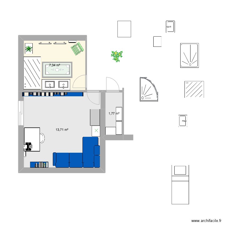 sdeb. Plan de 3 pièces et 23 m2