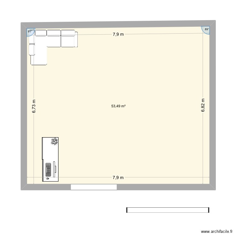 Gug. Plan de 1 pièce et 53 m2