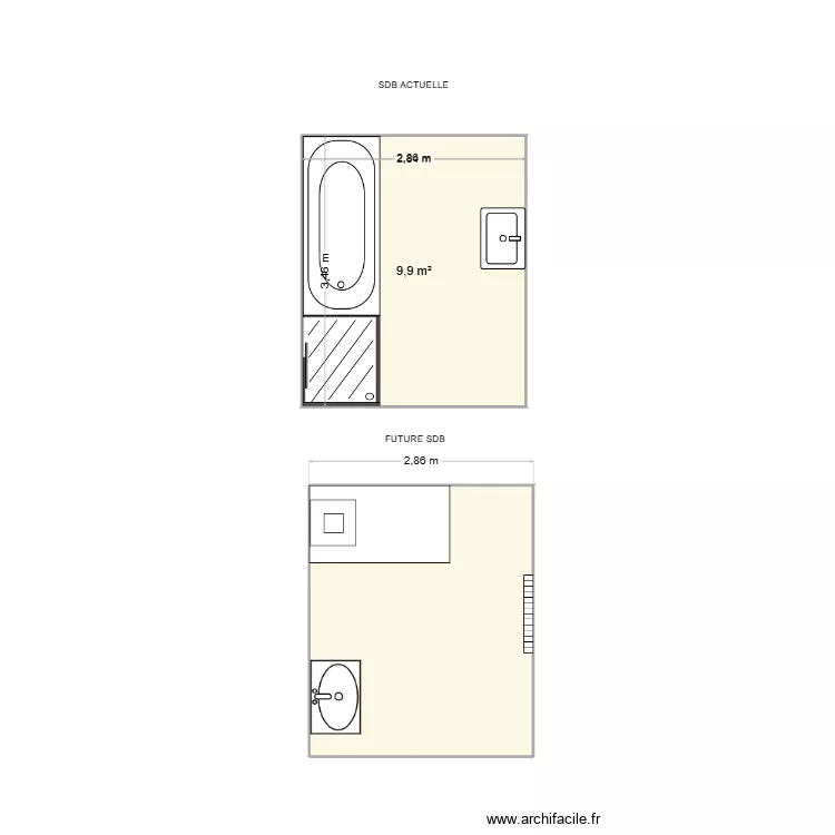 SDB AUTEM. Plan de 2  et 20 m²