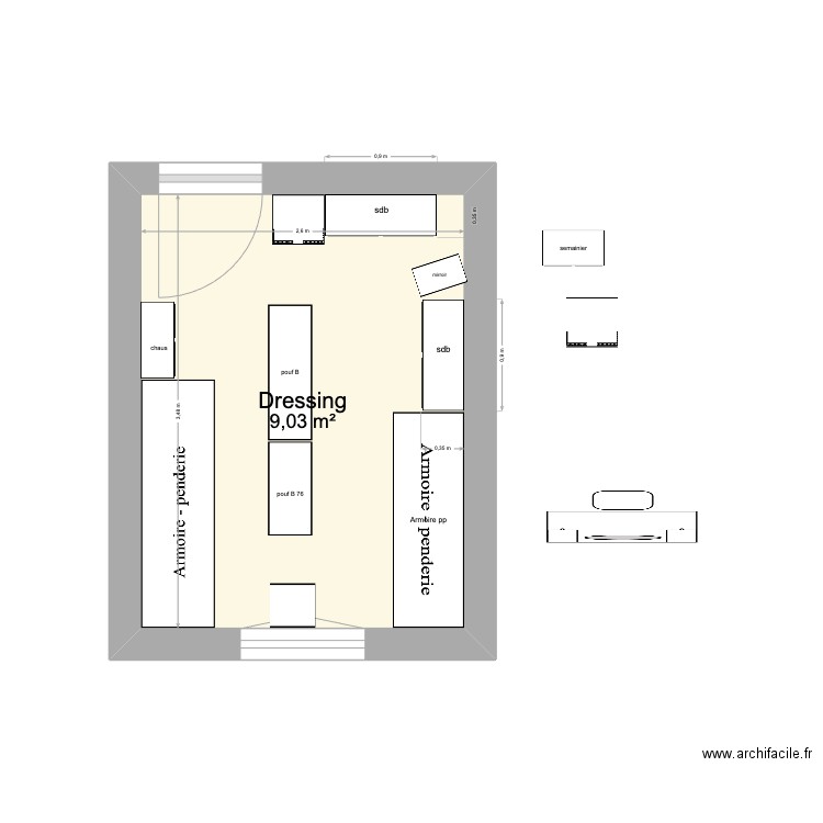 Dressing. Plan de 1 pièce et 9 m2