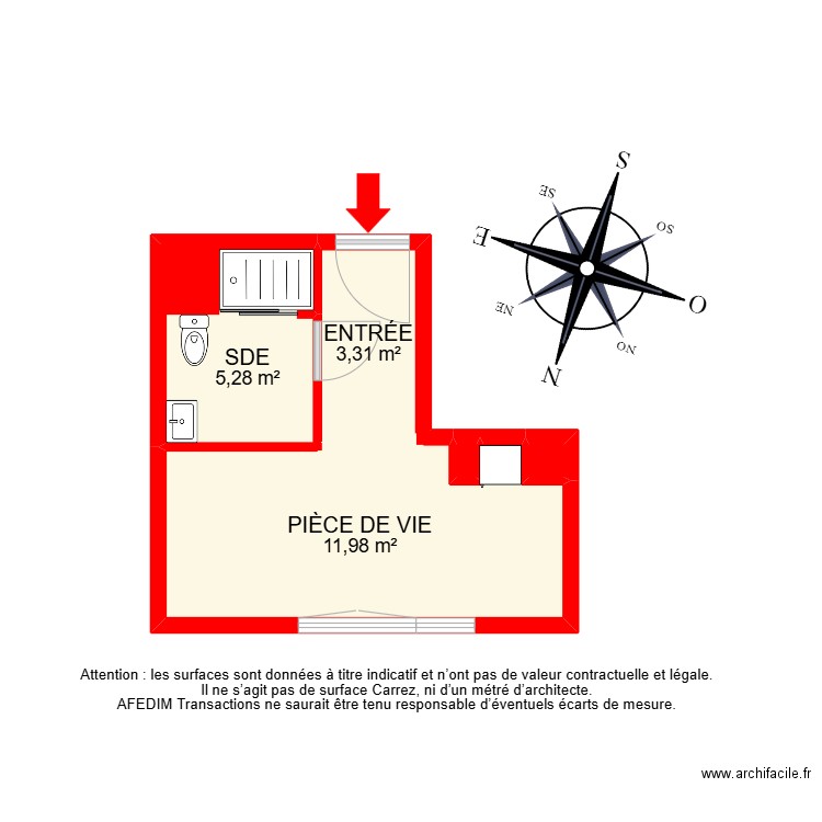 bi 28492. Plan de 5 pièces et 21 m2