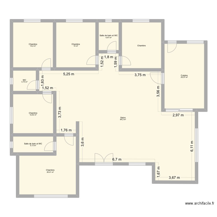 Projet 1. Plan de 10 pièces et 203 m2