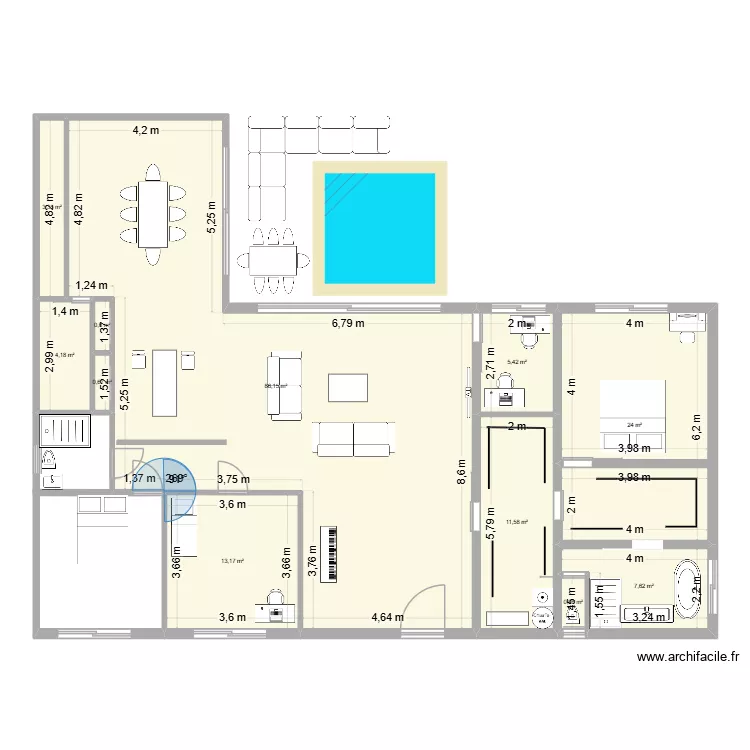 RDC H 3.4. Plan de 11  et 158 m²