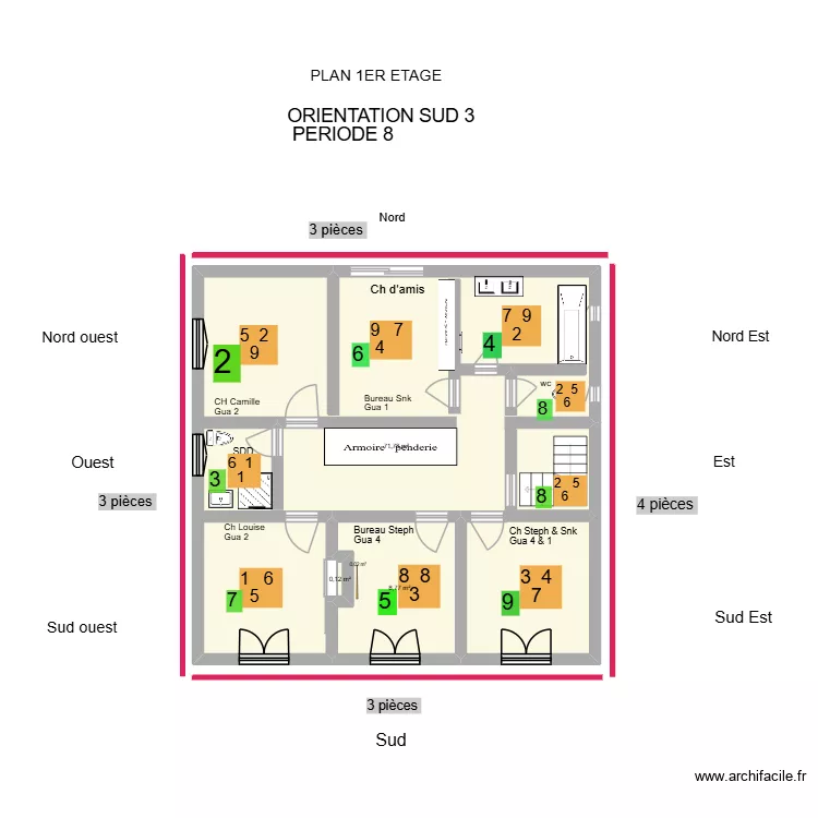 Etoiles volantes 1er &eacute;tage +Annuelles. Plan de 3  et 81 m²