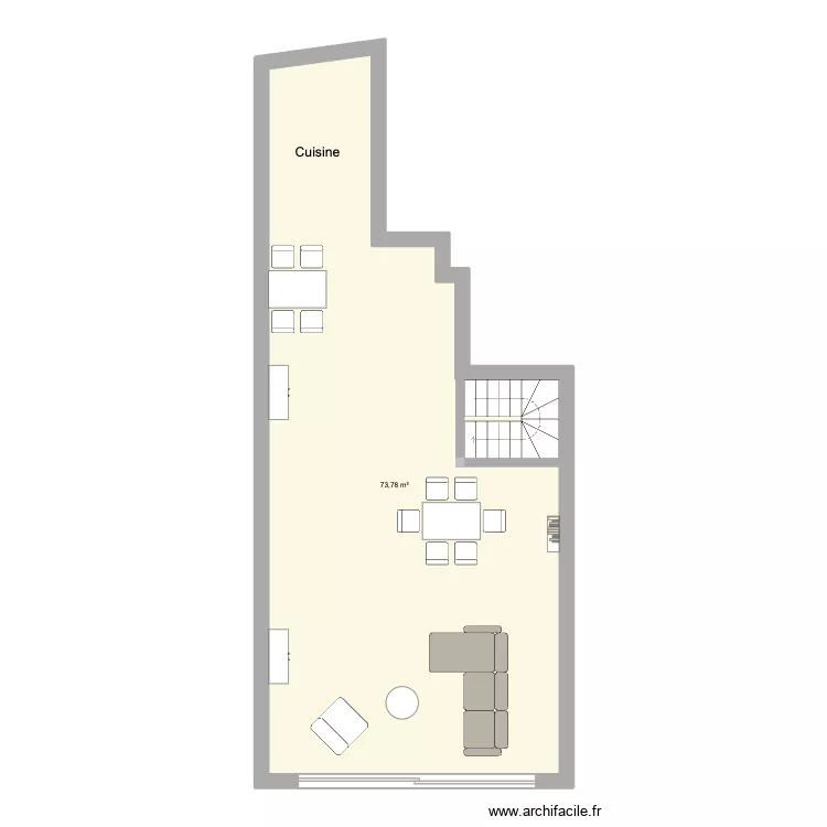 Evrard. Plan de 1 Pièce et 74 m²