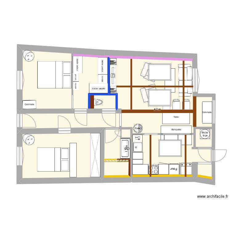 Plan Définitif meublé avec Velux V2. Plan de 13 pièces et 106 m2