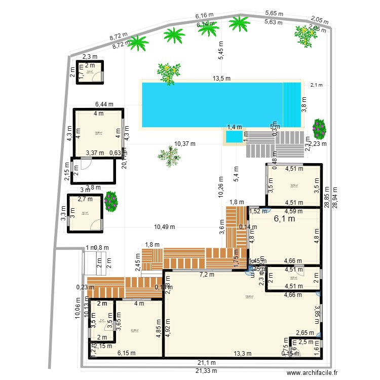 Villa 1APool13.5bis. Plan de 8 pièces et 200 m2