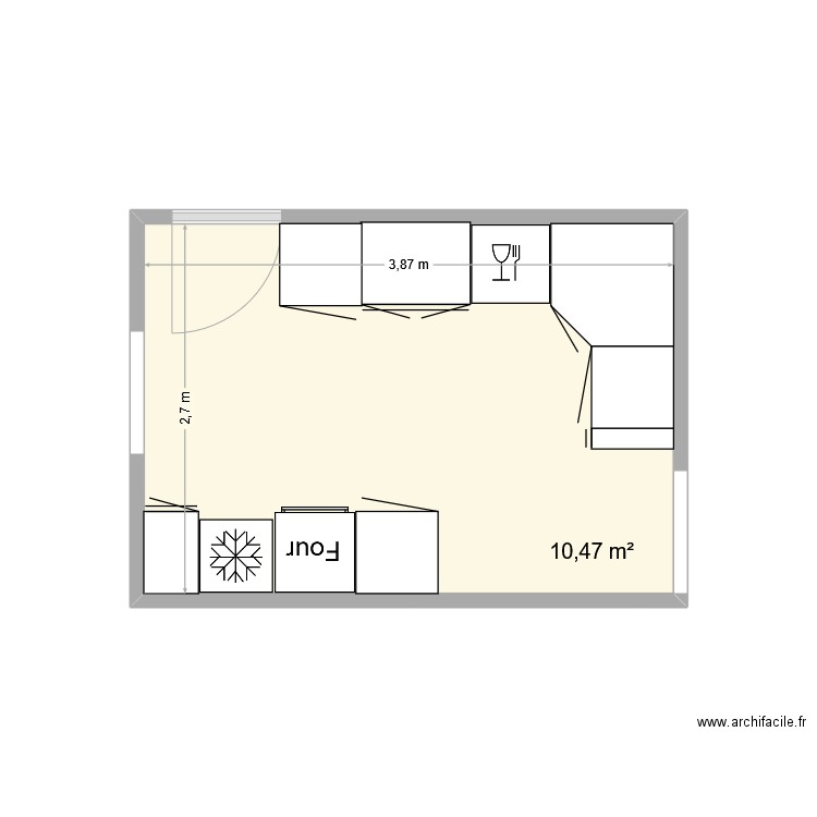 cuisine temple. Plan de 1 pièce et 10 m2