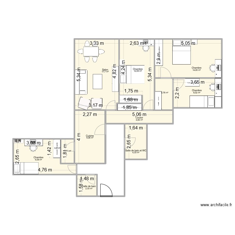 APT MESTALLA63. Plan de 14 pièces et 89 m2