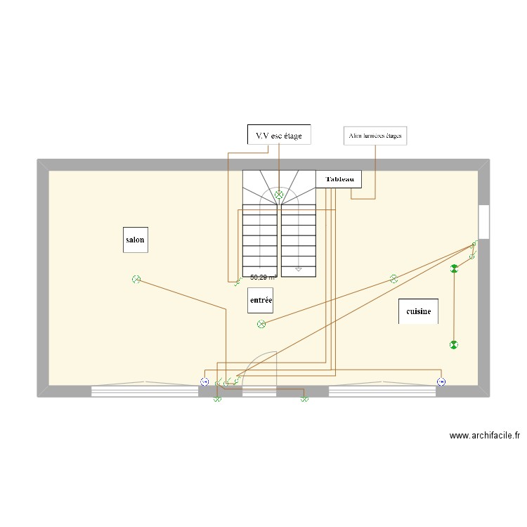 Mich rdc 1.5. Plan de 1 pièce et 50 m2