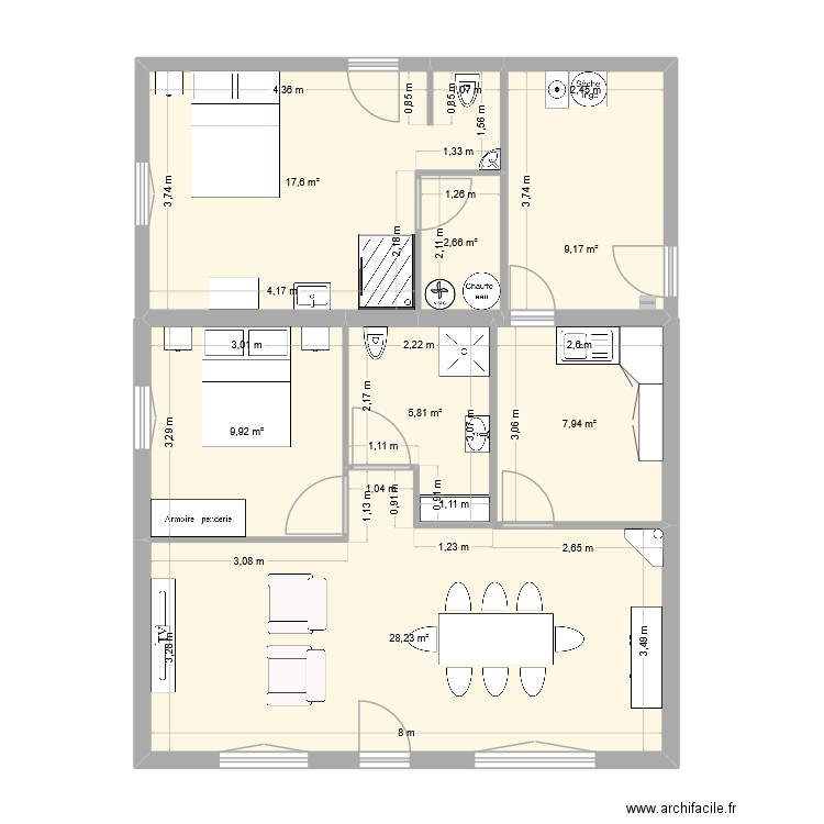 Leon. Plan de 7 pièces et 81 m2