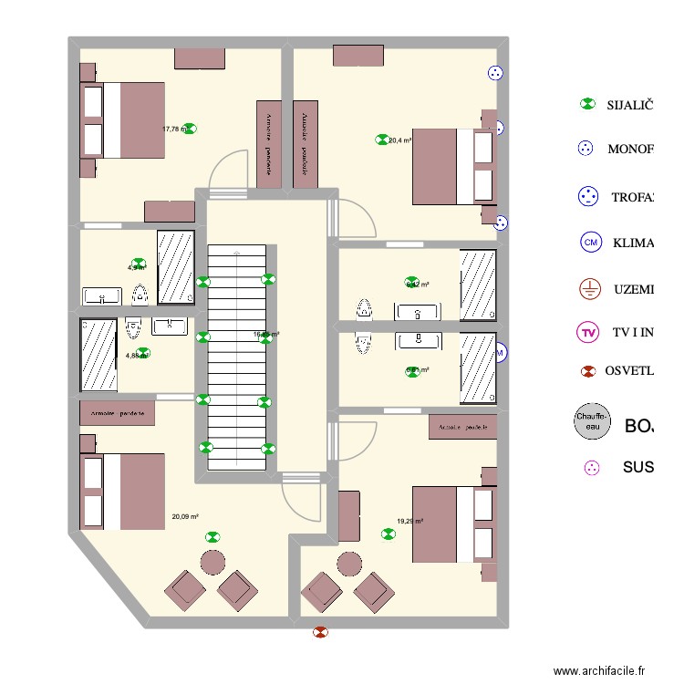 linka plan. Plan de 9 pièces et 117 m2