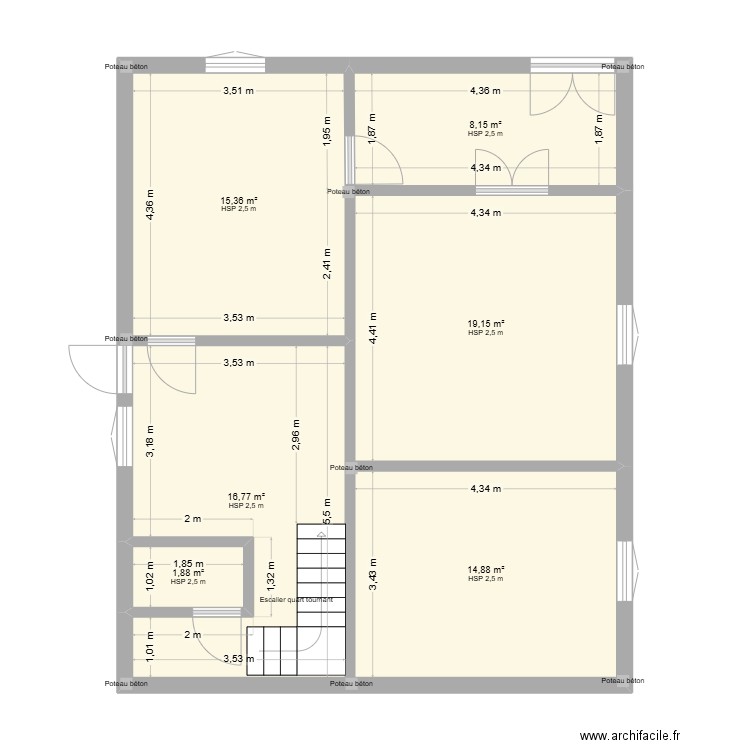 maison. Plan de 6 pièces et 76 m2
