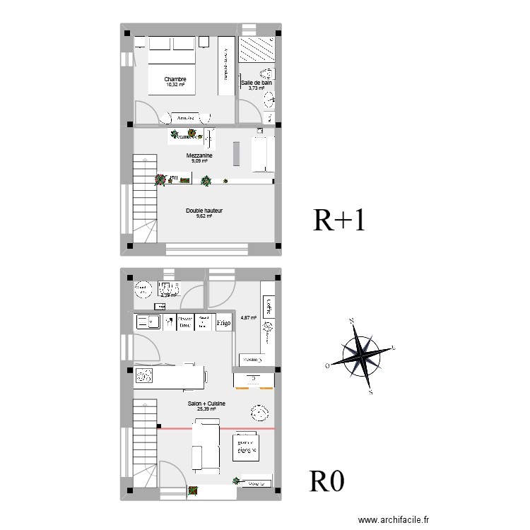 Appart dav et marjo 2026. Plan de 7 pièces et 65 m2