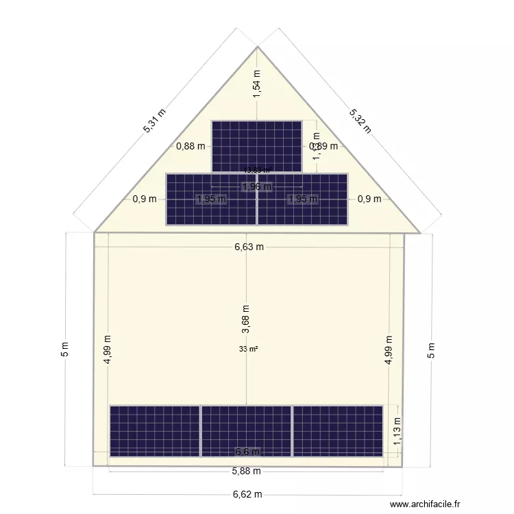 calepinage panneaux fayard. Plan de 2  et 47 m²