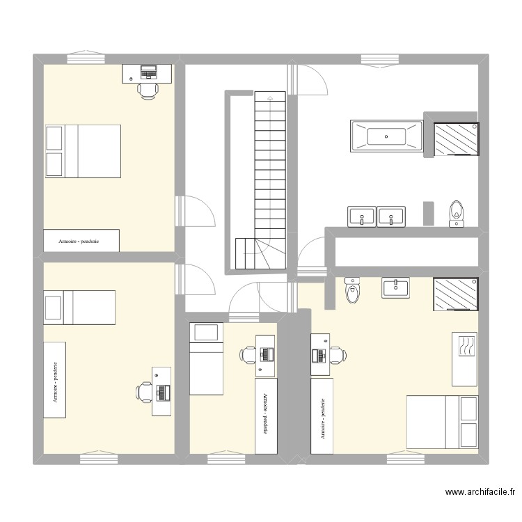 lattes etage. Plan de 4 pièces et 62 m2