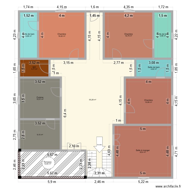 Plan de fondation pour Maison T6. Plan de 12 pièces et 181 m2