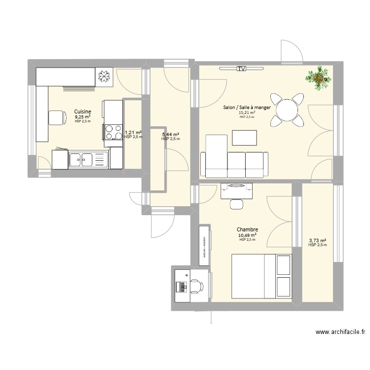 projet noura. Plan de 6 pièces et 45 m2