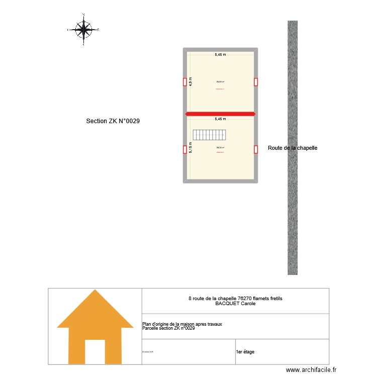 8 route de la chapelle 1 er étage apres modif. Plan de 2 pièces et 55 m2