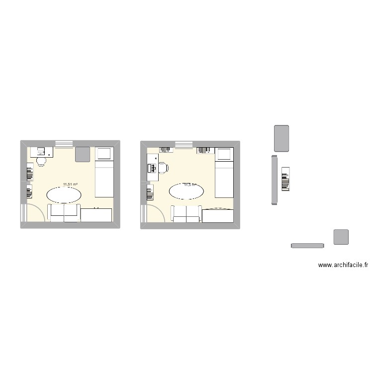 CHEZ MWA. Plan de 2 pièces et 23 m2