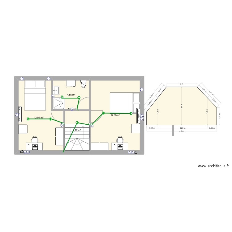 etage électrécité. Plan de 5 pièces et 73 m2