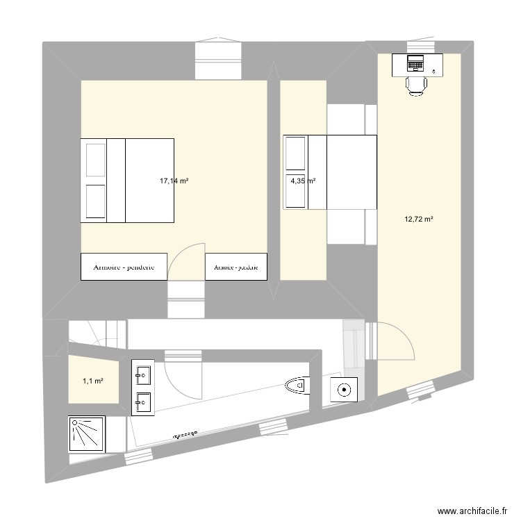 Maison. Plan de 5 pièces et 58 m2