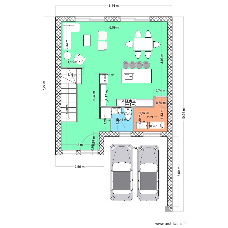 Tp1 Evan. Plan de 3 pièces et 34 m2
