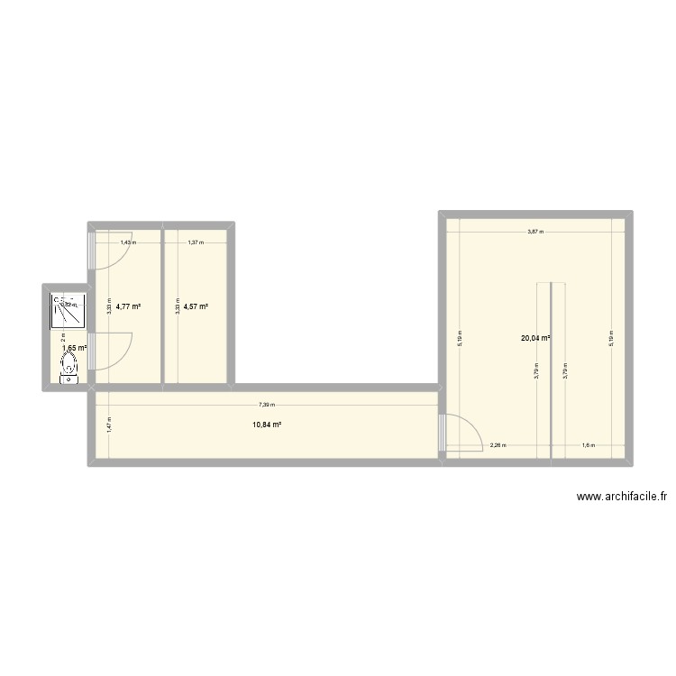 92 convention. Plan de 5 pièces et 42 m2