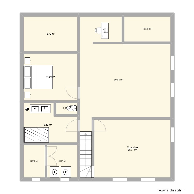 SS1. Plan de 9 pièces et 104 m2