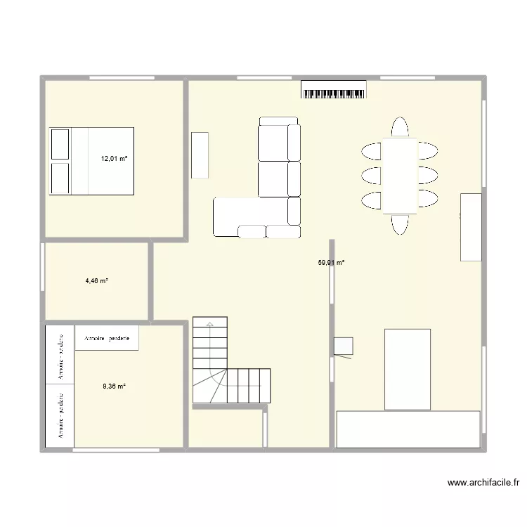 maison FR RDC. Plan de 4  et 86 m²