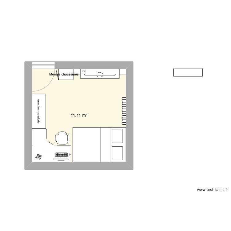 Chambre V finale. Plan de 1 pièce et 11 m2