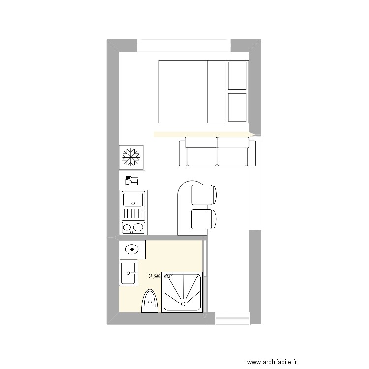 air bnb. Plan de 1 pièce et 3 m2