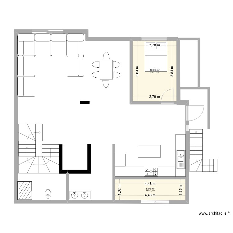 SSol. Plan de 2 pièces et 17 m2