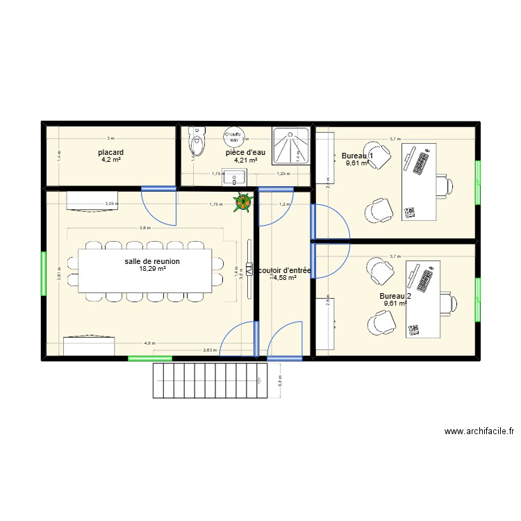 amenagement étage. Plan de 6 pièces et 51 m2