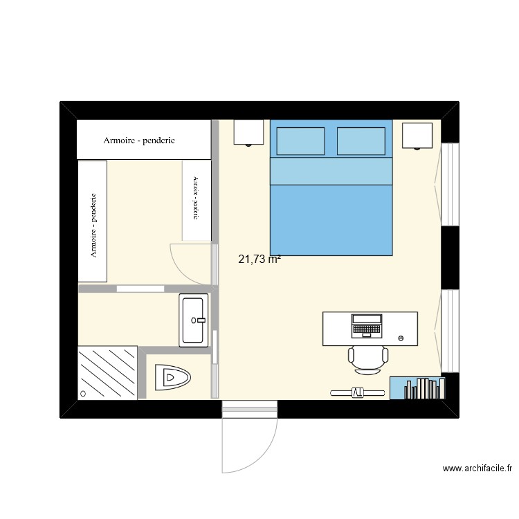 pdisj. Plan de 1 pièce et 22 m2