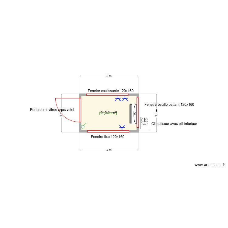 Veolia Fanny v3 guerite. Plan de 1 pièce et 2 m2